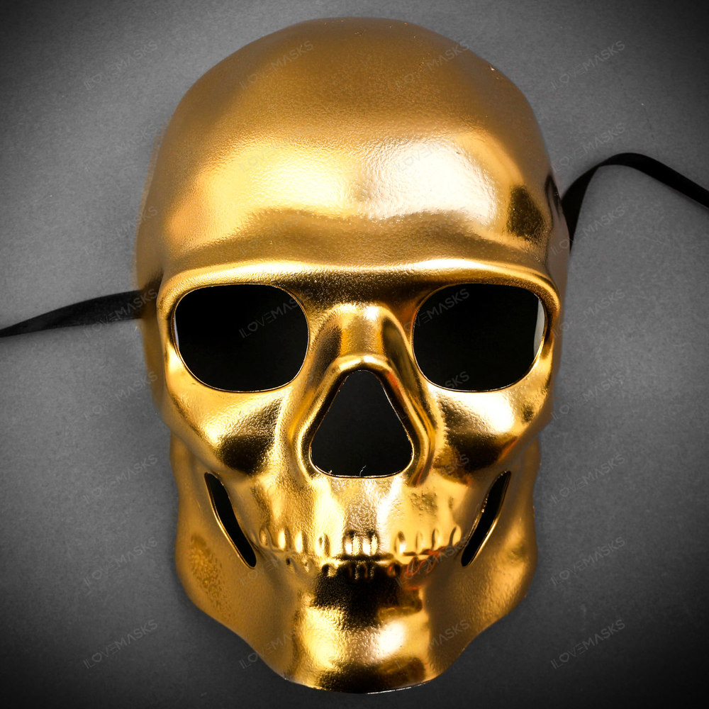 Gold Skull Halloween Masquerade Full Face Mask | Day of the Dead Party Costume